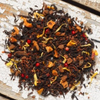 A chilly evening, a warm campfire - this tea captures this feeling in a cup. A blend of three teas, apple, cinnamon and peppercorn create a smooth and soothing elixir. 
This is a Low Caffeine tea due to equal parts black and honeybush. 
smoky smoke tea smoked fall autumn