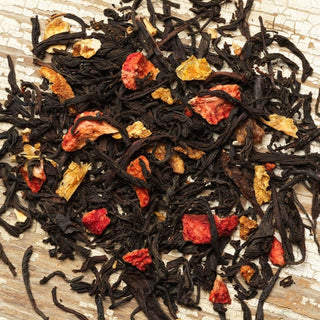 Photograph of Strawberry Margarita Loose Tea Leaves infused with dried fruit, available in tea bags, steep and serve organic iced tea, custom tea blends in Lancaster PA. Shop for organic tea now at pureblendtea.com