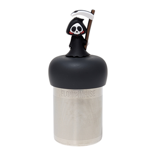 Tea infuser with grim reaper design on a white background