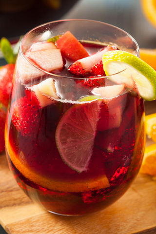 Photo featuring Raspberry Steep and Serve tea from PureBlend Tea to create a unique raspberry Sangria